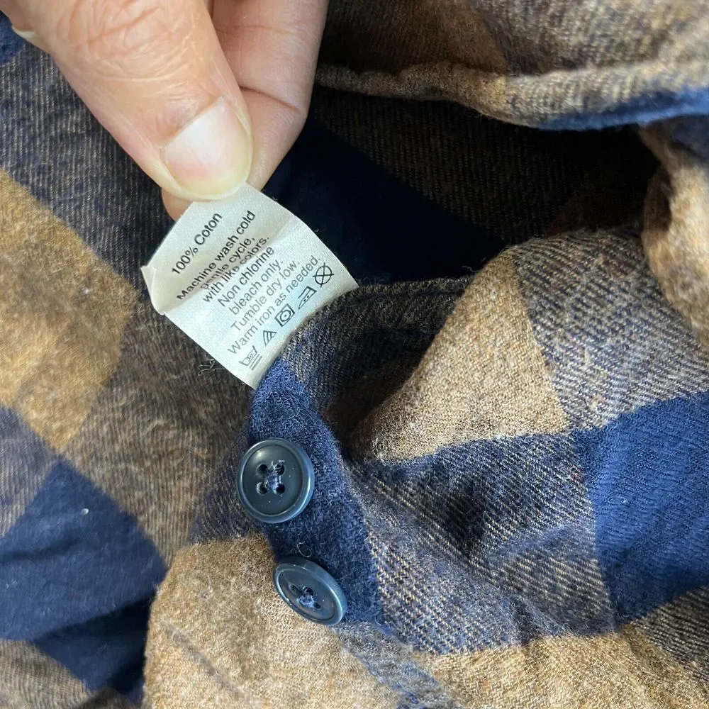 J. Crew Shirt Mens Extra Large Blue Brown‎ Check Flannel Button Up Midweight